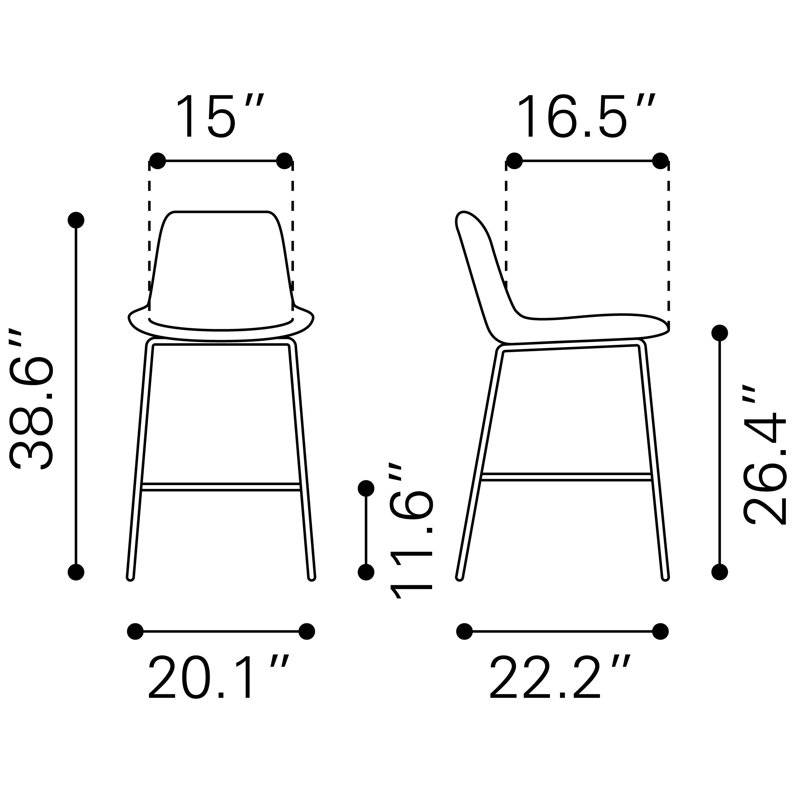 Tabouret de bar Byron blanc, Tabouret de comptoir (siège d'une hauteur de 26,4, Brun
