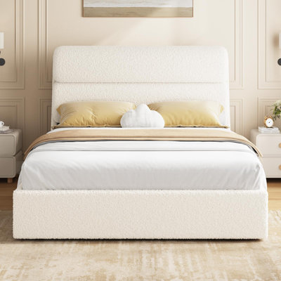 Queen Bed Frame With Headboard, Upholstered Platform Bed With Wooden Slats, Queen Size Soft Cloud Bed, No Box Spring Required, Easy To Assemble, Cream by Latitude Run