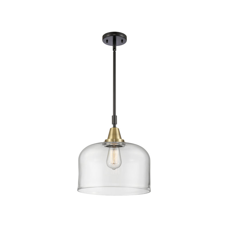 Luminaire suspendu 1 lumière à une cloche, Transparent, H 47,12 po x l 12 po x P 12 po, Laiton antique noir