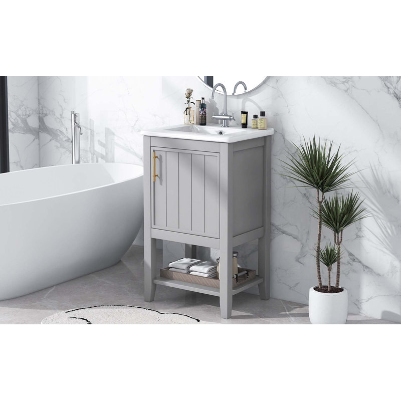 Meuble-lavabo de 20 po avec lavabo, armoire de salle de bain avec porte à fermeture douce, support de rangement et tablette ouverte