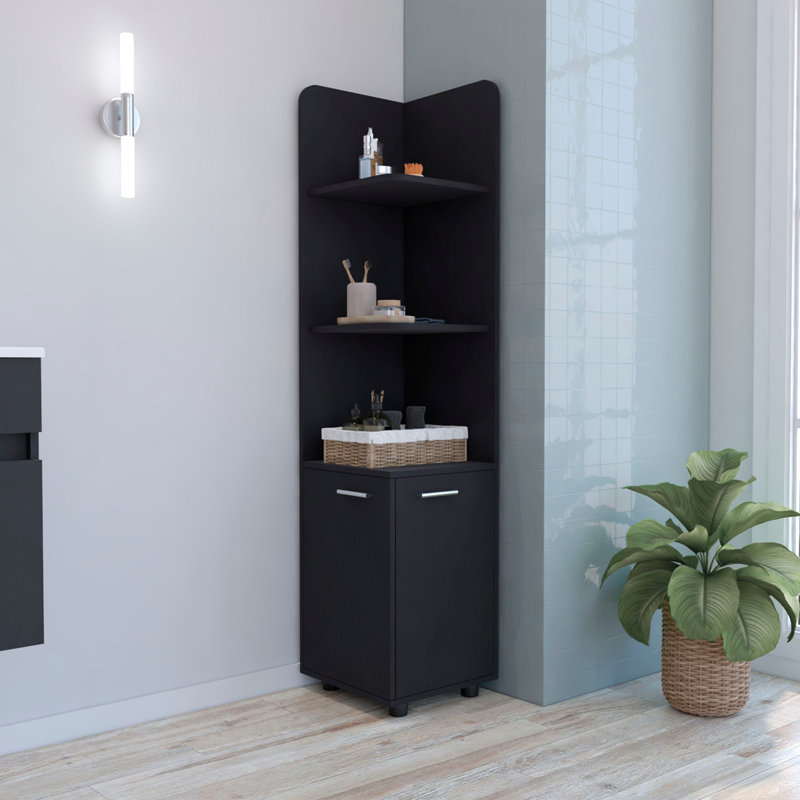 Armoire à linge autoportante, 2 portes, tablettes ouvertes, H 62,2 po x l 14,8 po x P 14,2 po, Noir