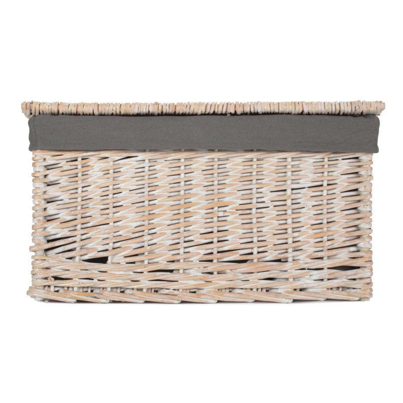 Wicker Extra Large Lined Storage Hamper Basket, White Wash/Grey