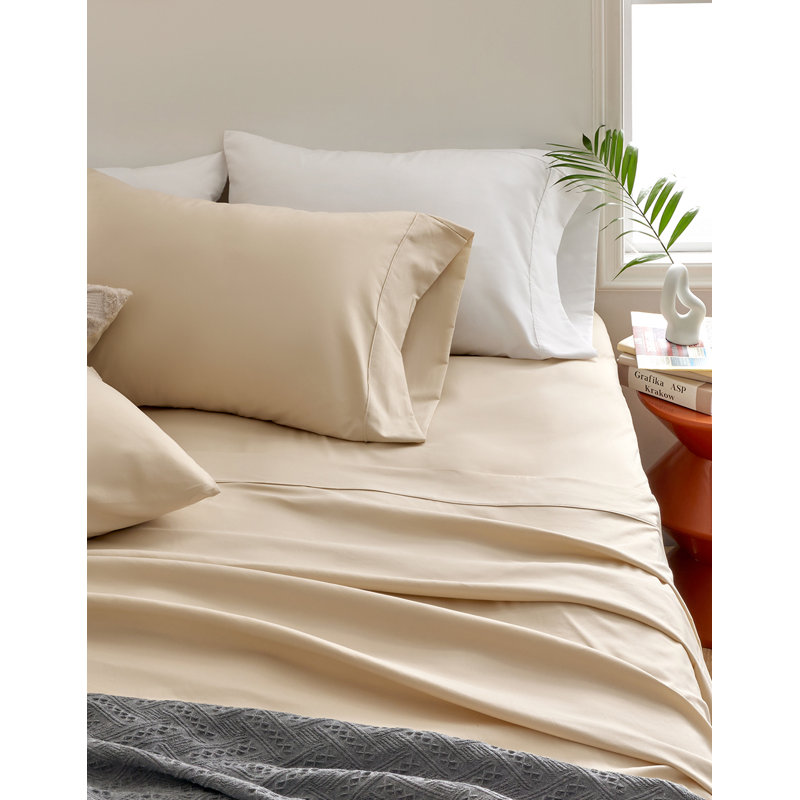  Ensemble de draps respirants Coolest-Comfort, Très grand drap + 1 drap-housse + 2 taies d'oreil, Beige
