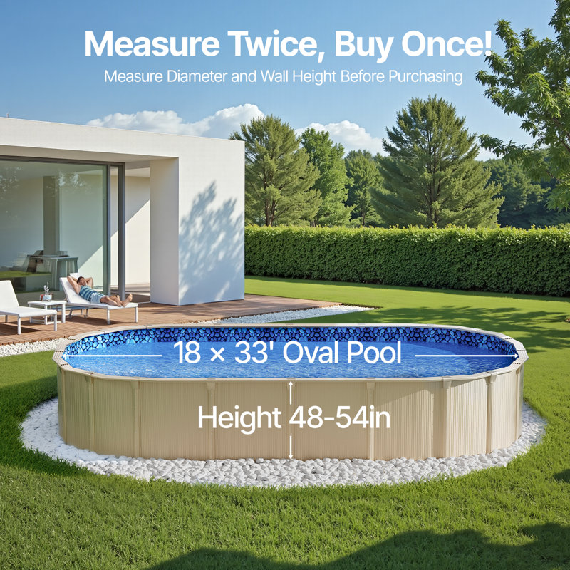 Doublure de piscine ovale à chevauchement, H 57,6 po x l 396 po x P 216 po