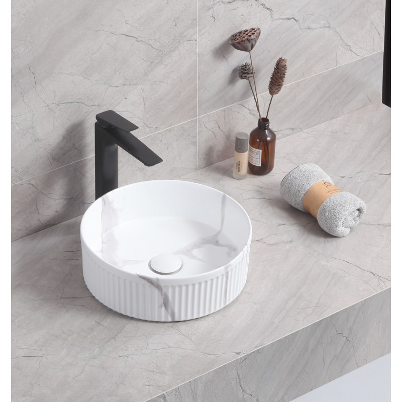 Ivy Bronx Creosha 375mm L x 375mm W Ceramic Circular Sink, Calacatta