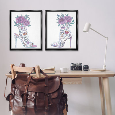 Floral Stiletto Heel Boots 2 PC Framed Floater Canvas Set by Melissa Wang