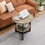 Table de bout ronde avec rangement, table d'appoint Farmhouse Circle pour le salon, table de chevet à 2 niveaux en bois massif, plateau de table en bois naturel et structure en métal noir, P 25,2 po x H 24 po