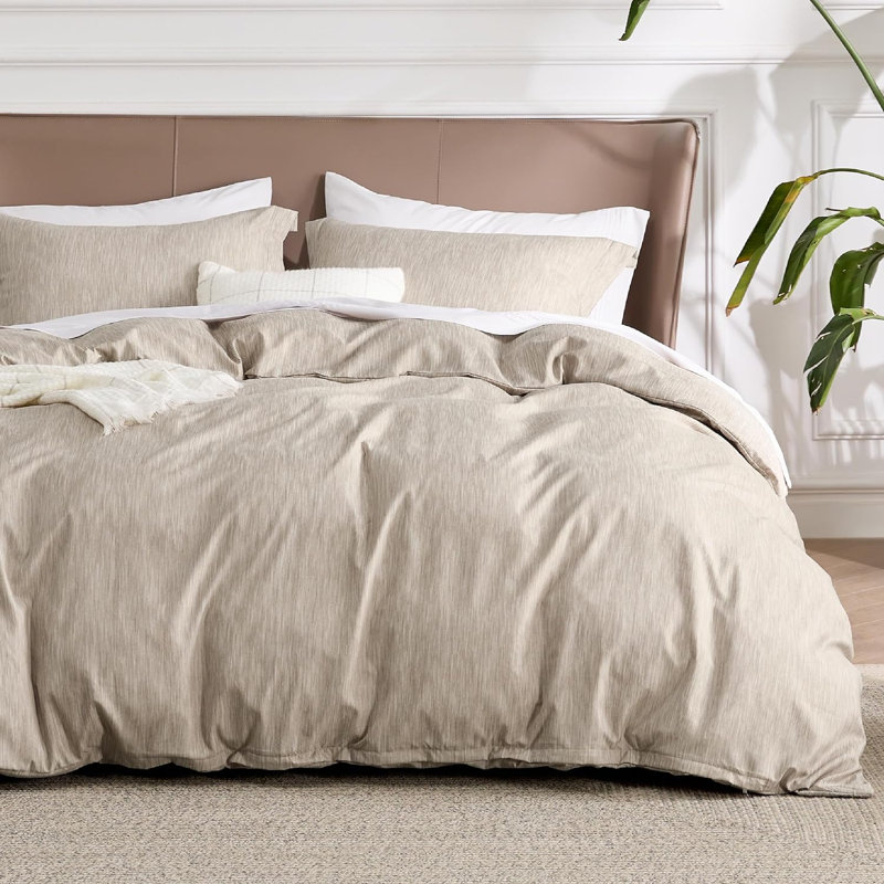 Bedsure Super Soft Cationic Dyed Duvet Cover, Full Duvet Cover + 2 Standard Pillowshams, Heathered Black