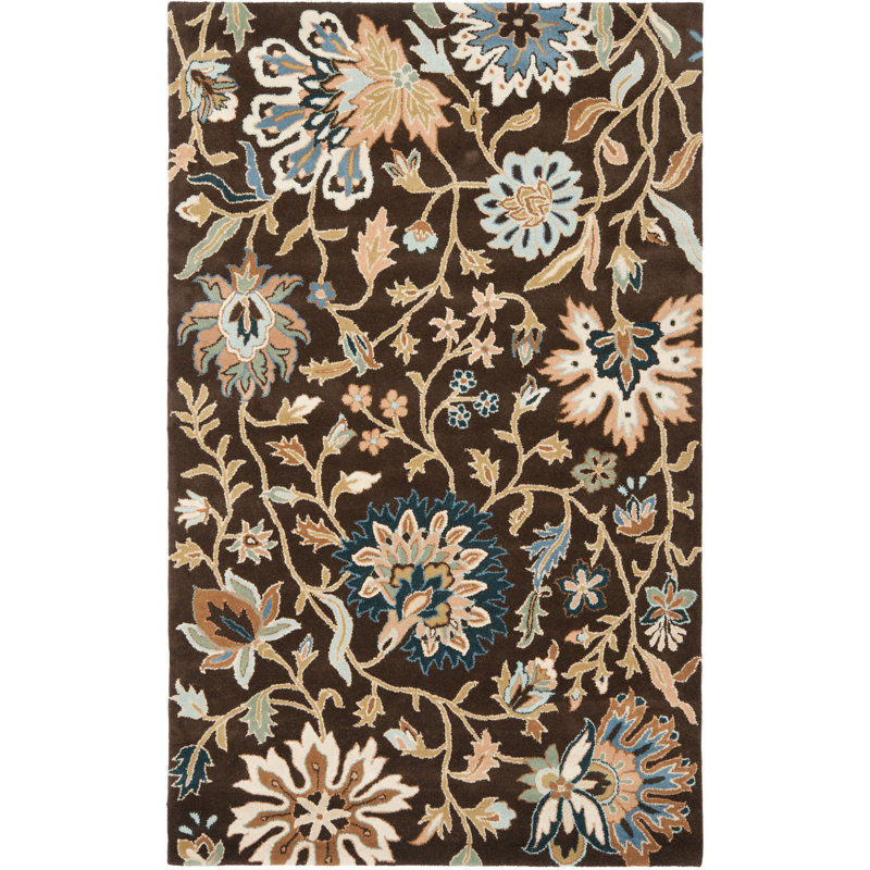 Tapis floral en laine touffeté à la main Jardin, Rectangle de 5 pi x 8 pi