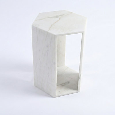 Table d'appoint hexagonale en marbre blanc naturel