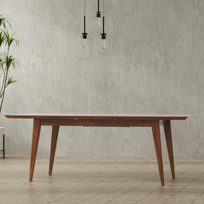 Draper 66-84"W Walnut Extendable Dining Table, Mid-Century Modern Style