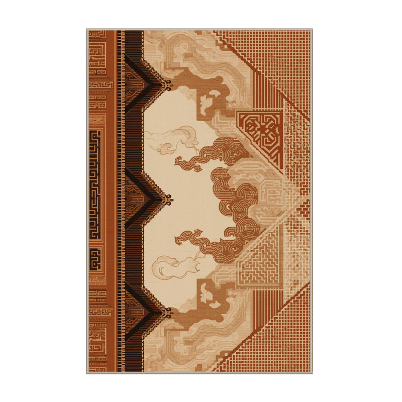 Machine Washable Pandelica Beijing Forbidden City Classic Oriental Rug in Brown – Beige Binding, 7x10