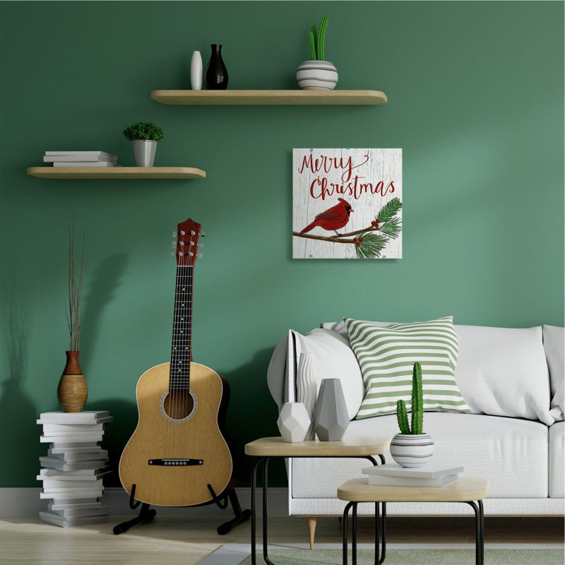 «Merry Christmas Red Bird», peinture, H 24 po x l 24 po, Toile tendue