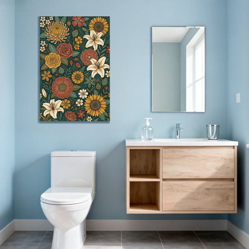 Motif floral de plantes et de fleurs aux couleurs vives et aux fleurs variées, H 48 po x l 32 po