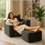 Canapé à compression en velours côtelé avec repose-pieds Lingge, doux et durable, aucun assemblage requis, conception minimaliste moderne.-961174997