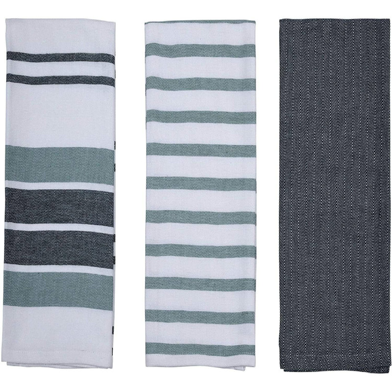 Cotton Stripe Kitchen Towel Linen Set, Sage