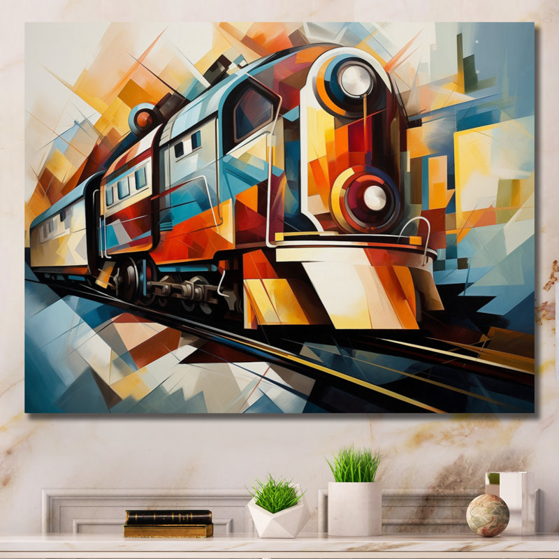 " Abstract Train Cubist Expressions II ", 12" H x 20" W x 1" D, Wrapped Canvas