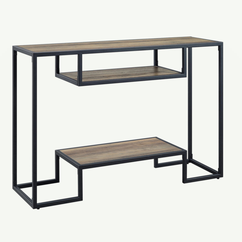 Rustic Oak And Black Console Table With 2 Shelves