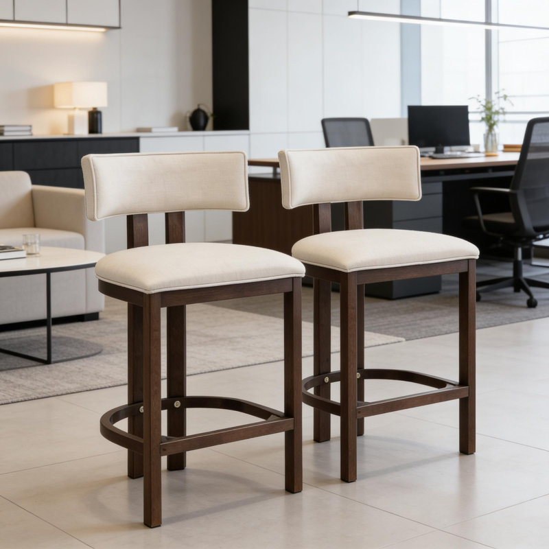 Ensemble de 2 tabourets de comptoir revêtus de bois d'hévéa 26 po avec siège en mousse, ensemble de 2, Noyer