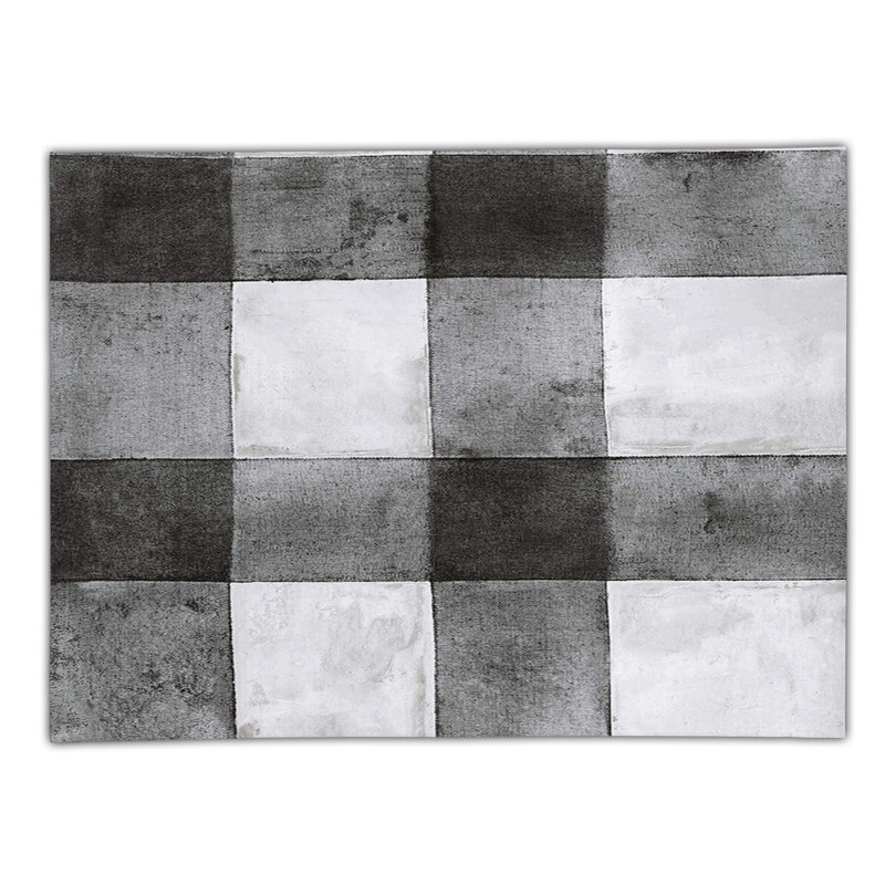 Tapis intérieur / extérieur rectangulaire en polyester tissé à la machine gris / blanc / noir, Rectangle 2 pi x 3 pi