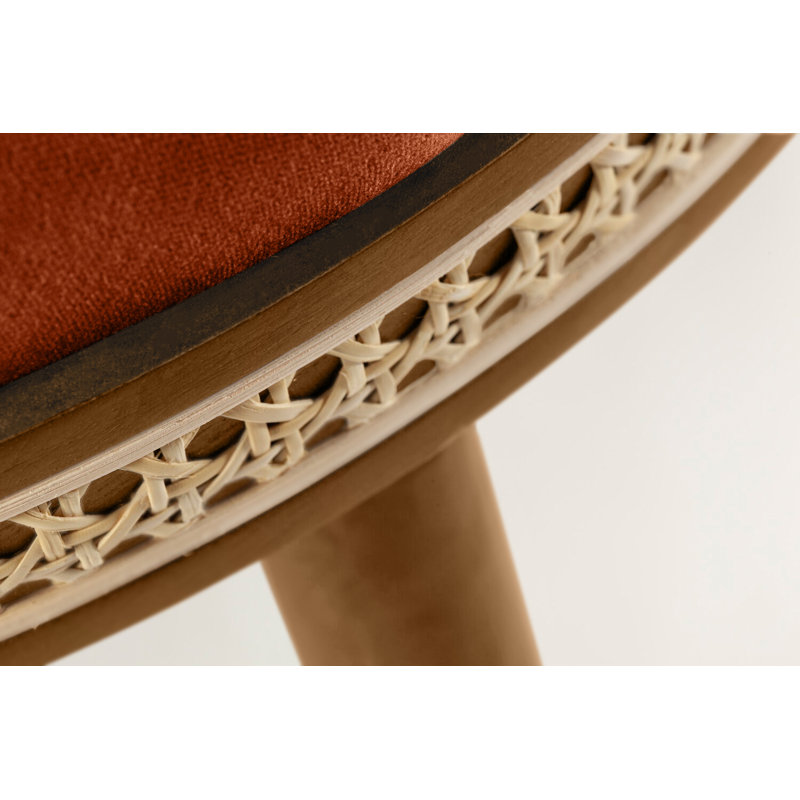 Alma Upholstered Stool with Solid Wood Frame, Fire, Counter Stool (27" Seat Height), Polished Brass