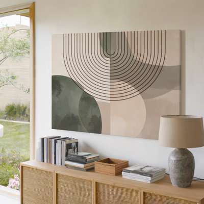 Canvas Geometric Circle Canvasminimalist Semi Transparent Circle Art With Curved Lines Wall Art Ready To Hang Gallery Wrapped Home Decor