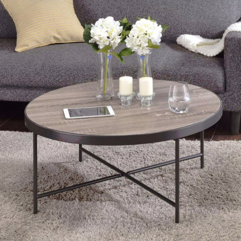Table basse ronde en bois avec cadre en métal