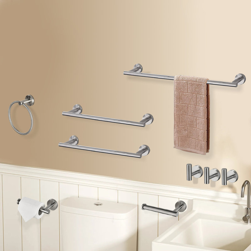 Ensemble de 9 serviettes à serviettes en acier inoxydable avec fixation murale, Nickel brossé