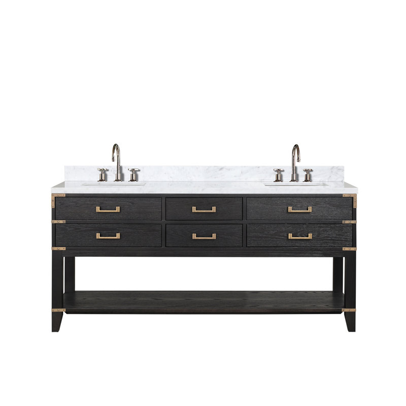 Double Bath Vanity with Carrara Marble Top, Black