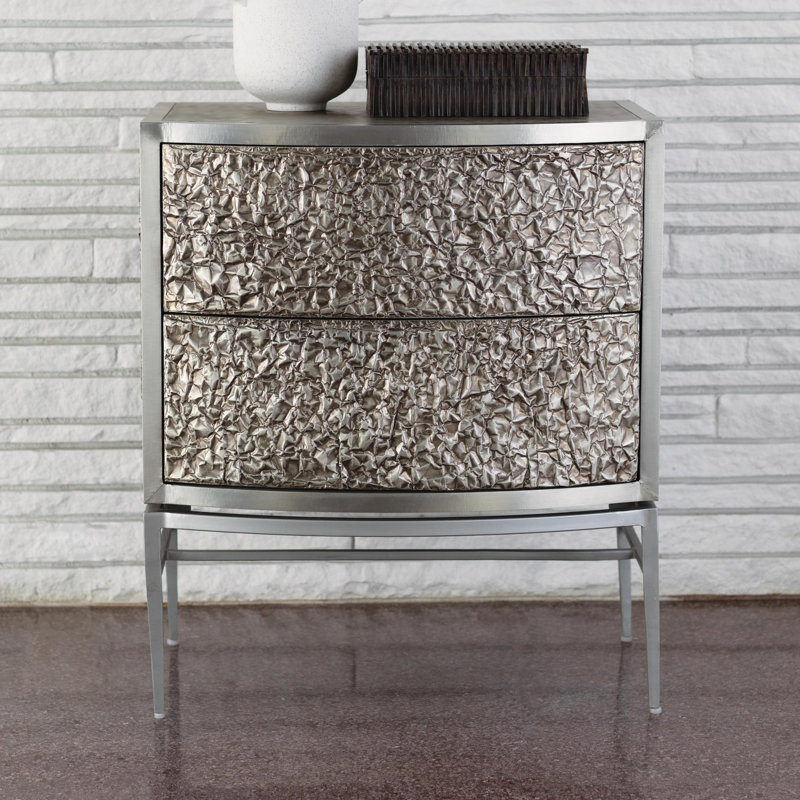 Crinkle Bedside Chest-Nickel/Antique Nickel