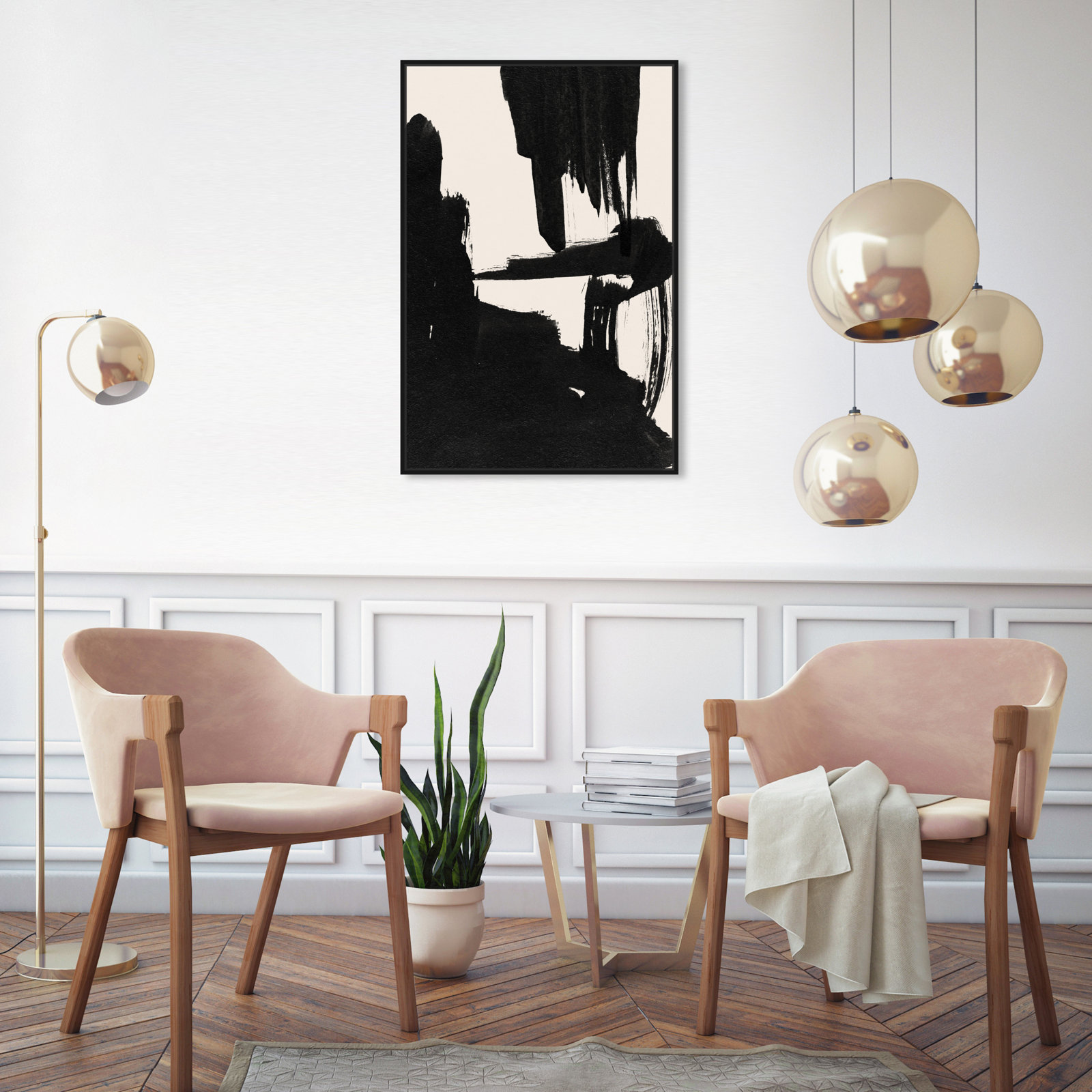 Abstract Black and White Brush Stroke Print, Black, 31" H x 21" W