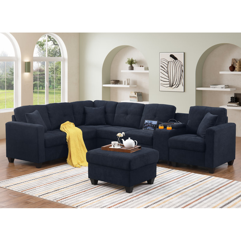 Takeesha 9 - Piece Upholstered Sectional,  Dark Blue