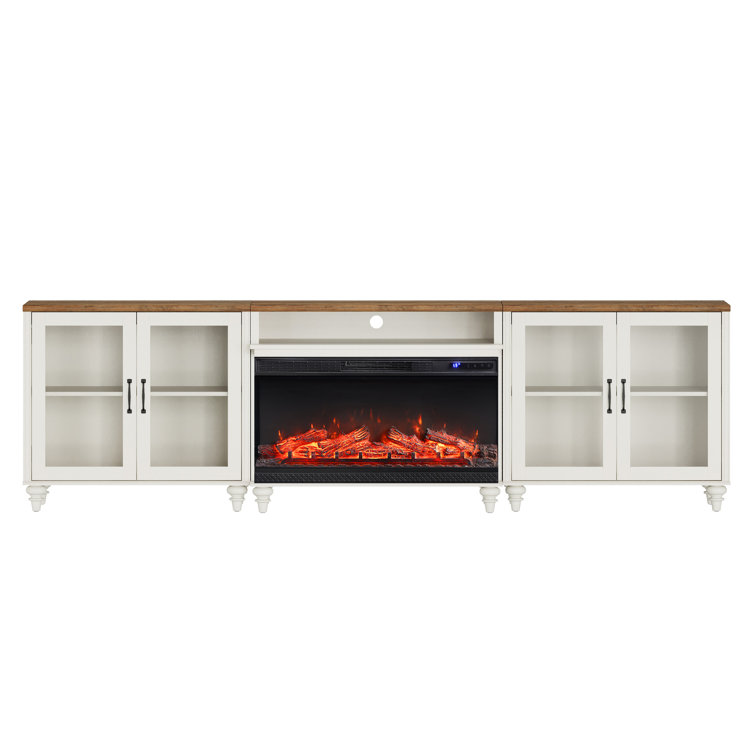 TV Stand With 36" Electric Fireplace For Tvs Up To 100'', Home Entertainment Center With 4 Glass Doors For 75/80/85/90 Inch TV