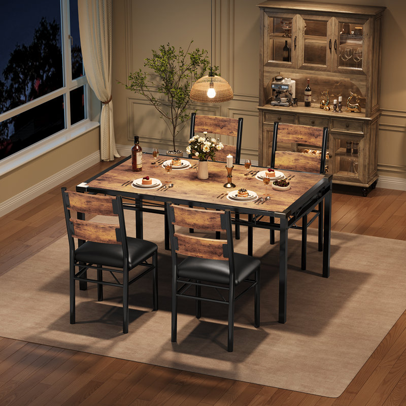 Ensemble de table de salle à manger pour 4 personnes avec chaises rembourrées, table de cuisine en bois et 4 chaises avec protecteurs d'angle pour petits espaces