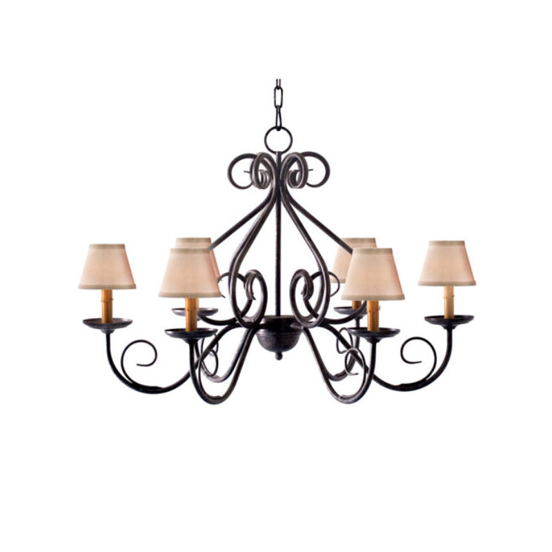 French Elegance 6 - Light Chandelier, Aged Celadon Parchment, Blackened Pewter