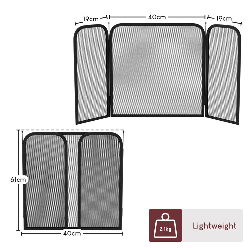 Roxby 3 Panel Steel Fireplace Screen, Black