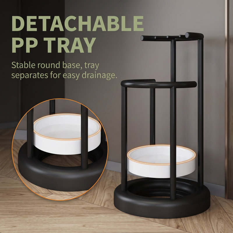 Porte-parapluies en métal avec bac égouttoir amovible, organisateur d'entrée compact et stable pour parapluies longs et pliants