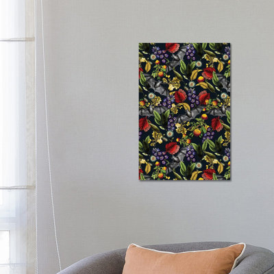 Flying Fox and Floral Pattern 1 Piece Wrapped Canvas Wall Art