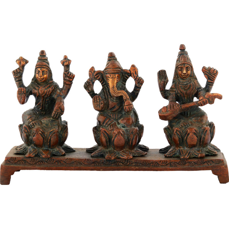 Lakshmi Ganesha Saraswati, objet décoratif, Laiton naturel