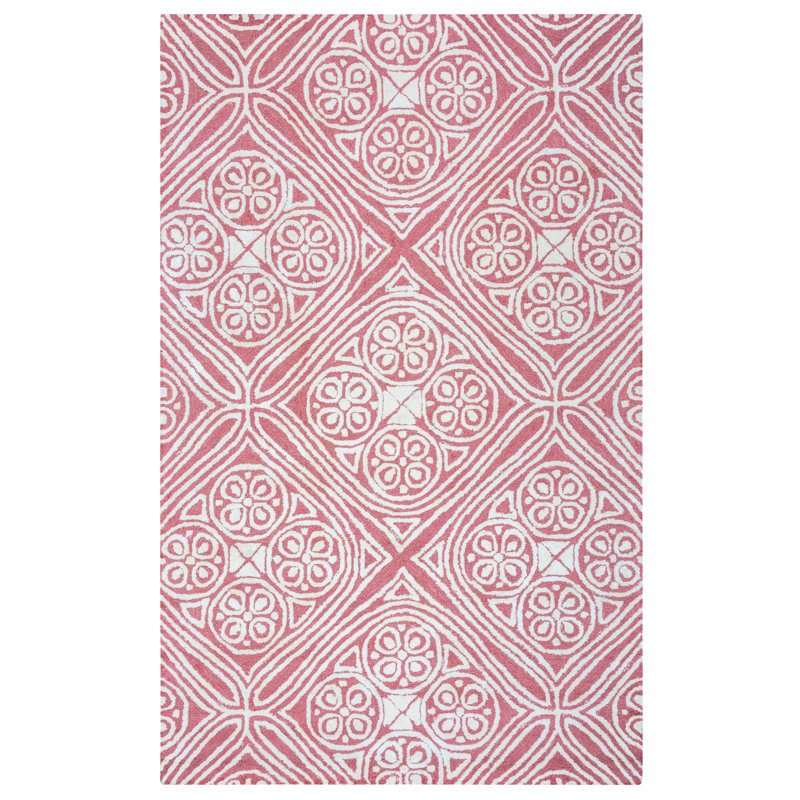 Tapis rose / ivoire en laine touffeté à la main Belfast, Rectangle 9 pi x 12 pi