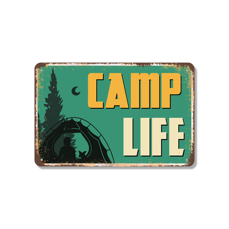 Enseigne de fantaisie en aluminium 12 po x 18 po Camp Life, H 12 po x l 18 po x P 0,1 po
