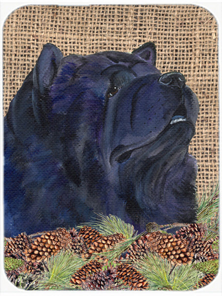 Black Chow Chow and Pine Cone Glass Cutting Board