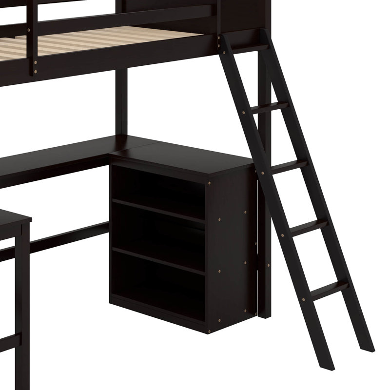 Lit mezzanine simple avec tablettes et bureau, Espresso