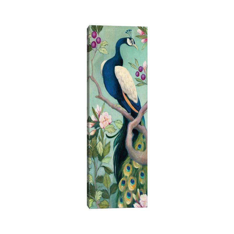 Pretty Peacock I Crop by Julia Purinton - Panoramic Painting on Canvas, 152.4cm H x 50.8cm W x 3.81cm D, Wrapped Canvas