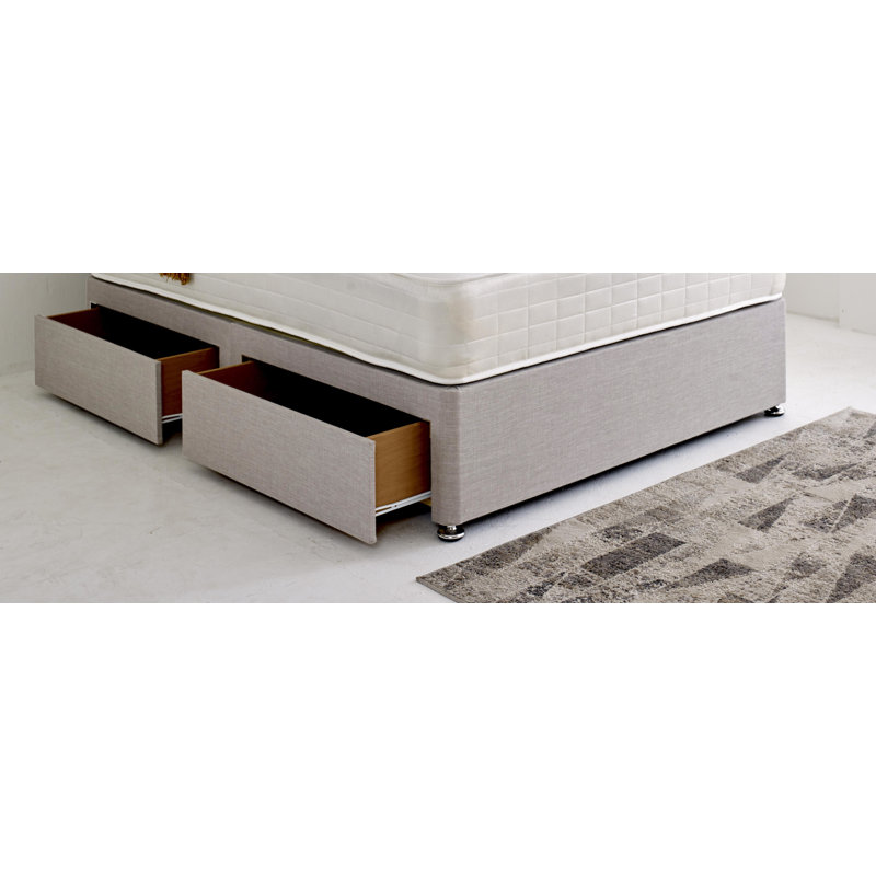 Divan Bed with Autumn Headboard, 4x Drawers, Silver, King (150 x 200 cm)