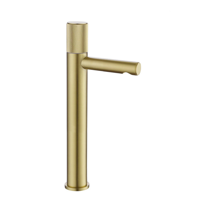 Metro Knurled Short Spout Bathroom Faucet - Vessel - 12" Brass, Satin Brass