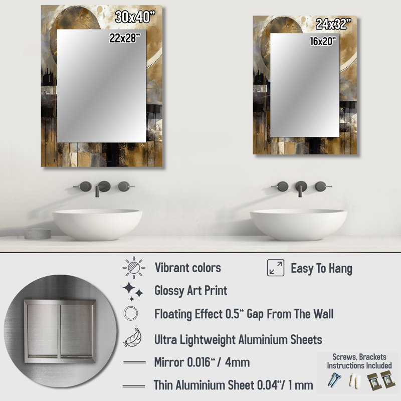 Exploring The Evolving Golden Moon II - Landscape Unique Wall Mirror, Traditional Mirror, Printed Metal Art, 40" x 30"