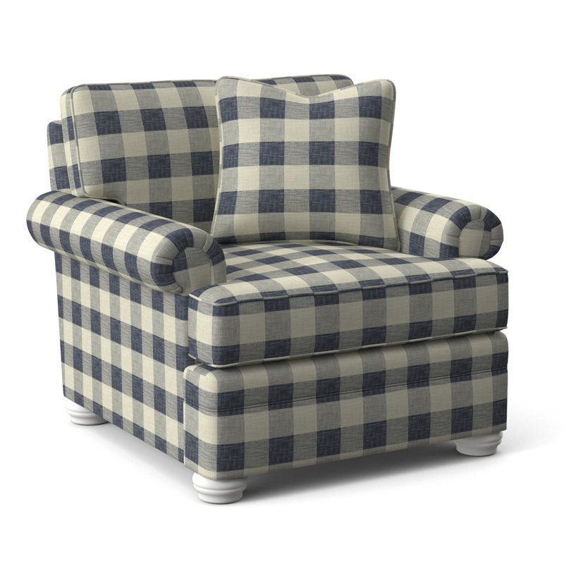 Kensington Armchair, Blue Buffalo Check; 0120-61, Frost White Finish