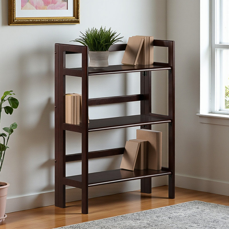 Zimmermann Terry 3-Tier Foldable Stackable Shelf Walnut Finish, 38.27" H X 27.57" W X 11.26" D, Brown