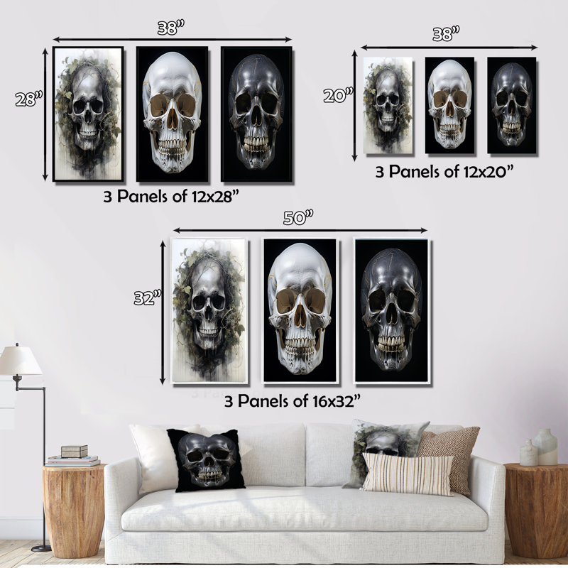 «Skull Eernal Rest», 3 pièces sur toile, H 28 po x l 36 po, Toile tendue